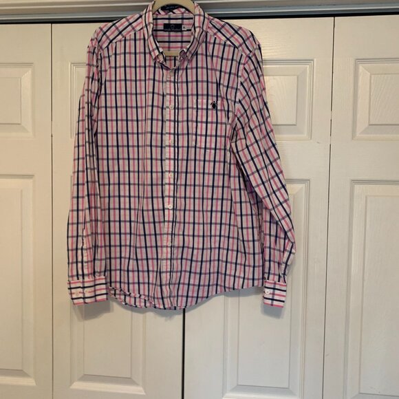 Men's Simply Southern Plaid Long Sleeve Button Up White Navy Pink Shirt XL - Picture 8 of 12